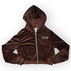 Birch & Stone Crop Y2K Hooded Women's Jacket Velour Brown M NWT